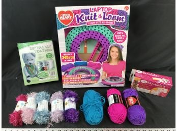 Lot Of Knitting Crafts With Yarn, Teddy Bear, All Looks New Inboxes