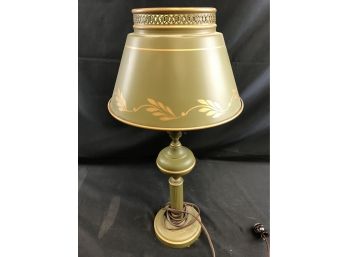 Green Metal Lamp With Metal Shade, Approximately 20 Inches Tall, Tested Works