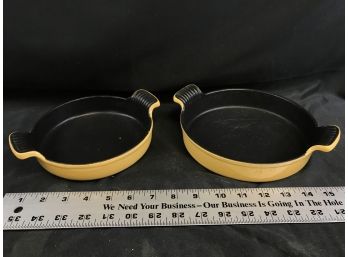 2 Small Country Cottage By ULTREX Yellow Enameled Cast Iron Pans