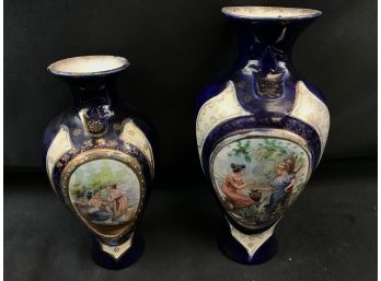2 Old Blue Vases