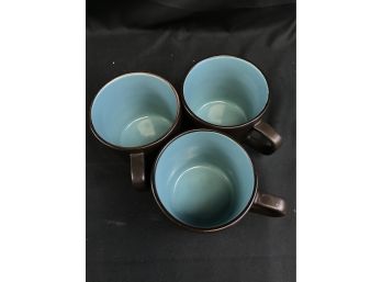 3 Mikasa Turquoise And Brown Tea Cups, Bristol Blue, 7004, Made In Japan