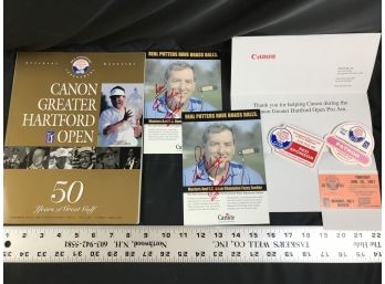 2001 Golf Cannon Greater Hartford Open Program, Fuzzy Zoeller Autograph, 50th Anniversary Ticket And Pins