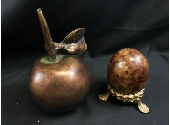 Decorative Bronze Finish Apple And Stone Egg With Holder