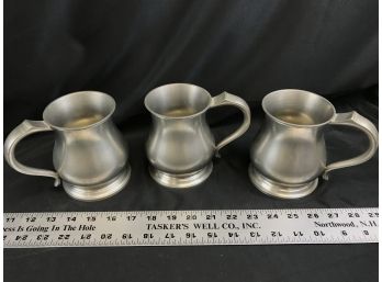 3 Crown And Rose Pewter Mugs, Made In London