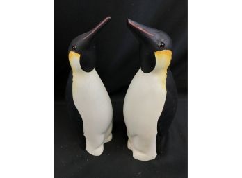 2 Wooden Penguins Signed On Bottom