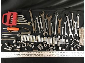 Lot Of Wrenches And Socket Set Tools