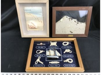 Three Beach Frames, Executive Sandbox, Ship Shadowbox Knots, Foot Prints In The Sand