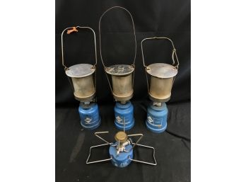 3 Camping Propane Lights And Camp Stove Bleuet S 200, Camping Gaz, Made In France,