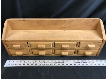 Vintage Handmade 24 Inch Shelf With Eight Individual Drawers