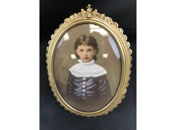 Portrait Of A Young Boy In Gold Frame With Concave Glass