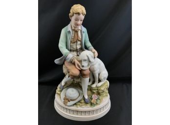 Antique Large Porcelain Statue, Man With Dog, 7657, 13 Inches Tall