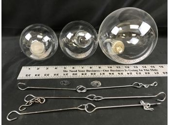 3  Diffrrent Size Handblown Pilgrim Hanging Glass Ball Candleholders With Hangers