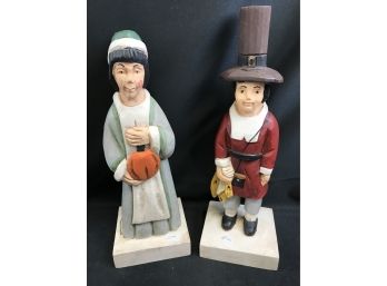 Pilgrim And Wife Candlestick Set