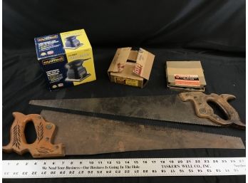 Assorted Woodworking Tools - 2 Disston Saws, Palm Sander, Disston Dado Set, Delta Shaper Set W/ More Cutters