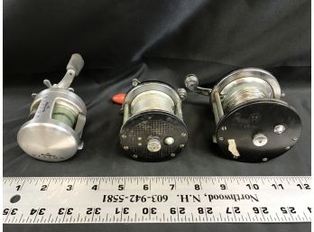 3 Vintage Fishing Reels, Pinnacle Vision, Lawrence Wave Crest, 1065 Long Beach, Lot B