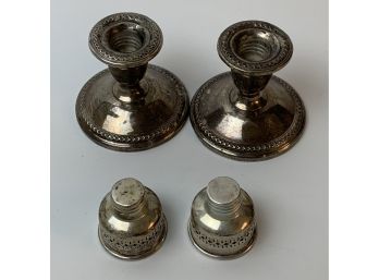 Rogers Weighted Sterling Candleholders/ Wallace Sterling Candle Inserts