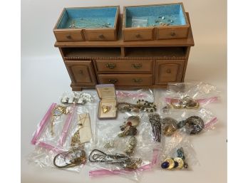 Jewelry Box Loaded With Costume, 14 K & Sterling Jewelry