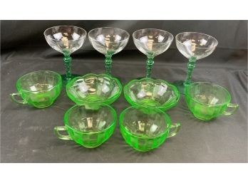 Green Glass Base/ Clear Bowl Champagne