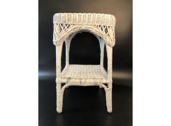 White Wicker Plant Stand/ Side Table