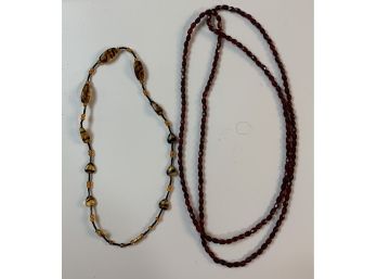 2 Brown/amber Colored Beaded Necklaces