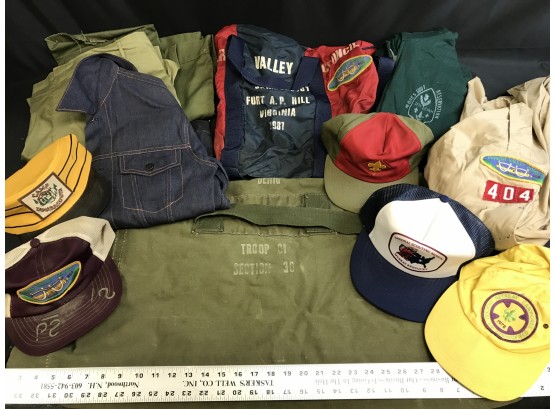 Vintage Boy Scout Lot, Canvas Bag, Hats, Shirts, Pants