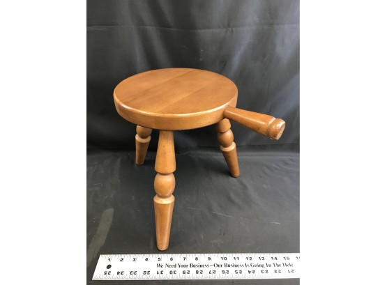 Three Legget Wood Stool With Handle, Made In Japan