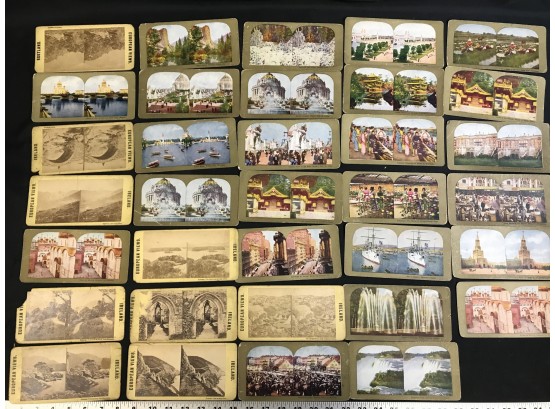 34 Stereoscope Picture Cards, Yosemite, Japan, Moscow, Ireland, St. Louis. Etc