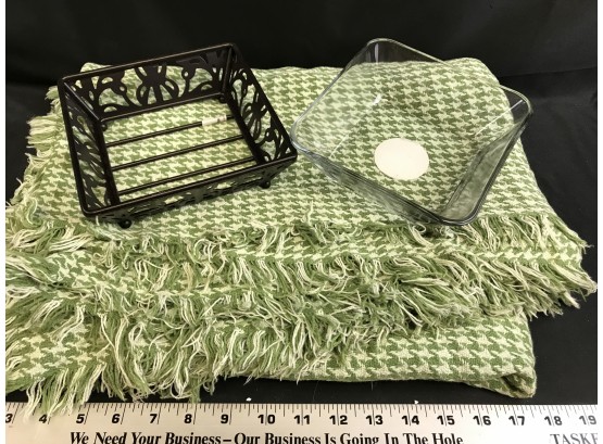 Green Cloth With Glass Bowl And Metal Holder