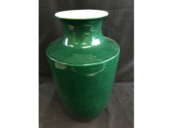 Large Green Asian Pot Or Vase, Approximately 16 Inches Tall