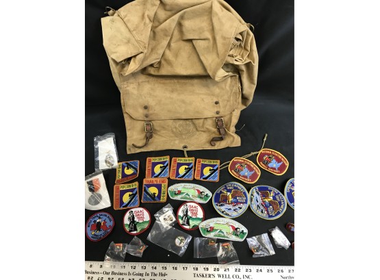Vintage Boy Scout Backpack, Patches, Medals, Pins