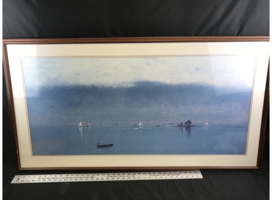 Large Framed Print, Boats On Water, Approximately 48 Inches Long By 26 Inches High