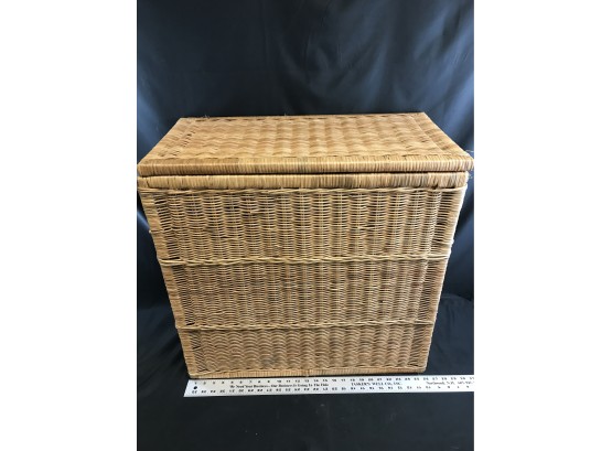 Large Wicker Hamper With Lid, Approximately 26 Inches Tall