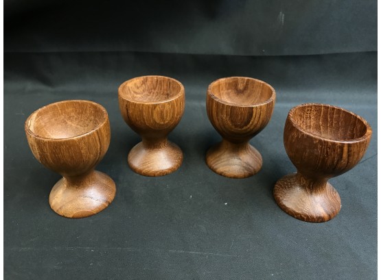 4 Teak Wood Egg Holders, Made In Sweden