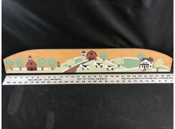 Country Barn Scene On Wood, 30 Inches Long By 4 Inches High