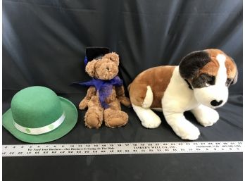 Hallmark Graduation Seymour Bear, Kelly Toys Dog, Green Irish Hat