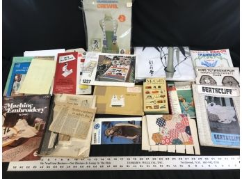 Large Lot Of Vintage Sewing Books, Articles, Magazines, Patterns, Looping Needle, Material,see Pics