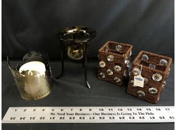Hummingbird Candle Holder, Tortoiseshell Glass Candle Holder With Stand, Two Crystal Candle Holders