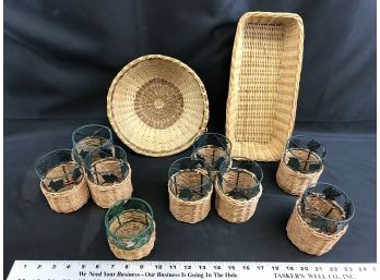 9 Metal Drinking Cup Baskets And Two Serving Baskets
