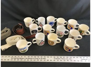 14 Vintage Boy Scout Mugs And Three Belts