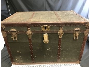 Large Dark Green Vintage Trunk, 36 Inches Long By 24 Inches High By 21 Inches Deep