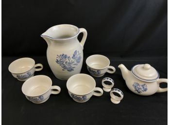 Pfalzgraff Pitcher, Tea Pot, 4 Tea Cups,, 2 Napkin Holders