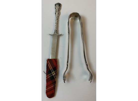 Sterling Letter Opener And Tongs