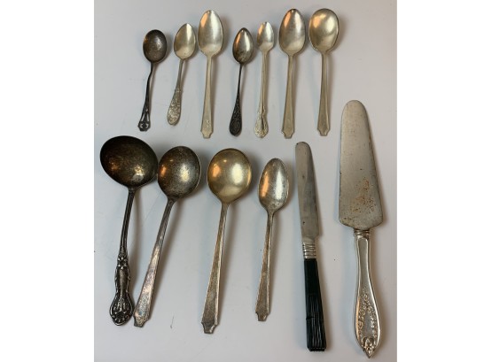 Assorted Silver Plate Utensils Etc. One 830 Spoon
