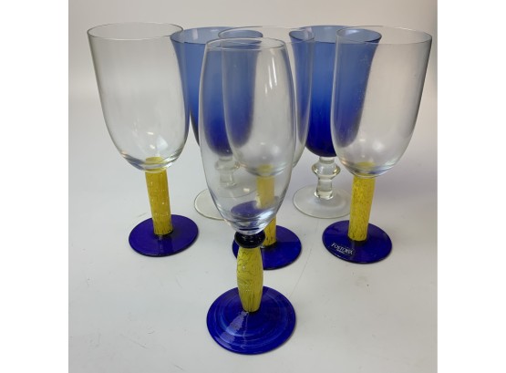 Blue & Yellow Stemmed Glasses