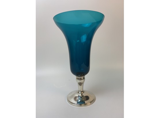 Gorham Weighted Sterling Hollow Ware Base/ Blue Glass Vase