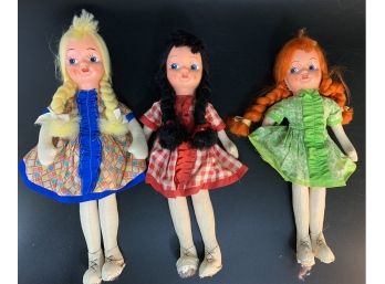 3 Vintage Dolls With Cloth Bodies And Plastic Heads