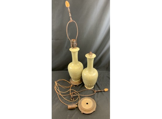 2 Vintage Celadon Lamps