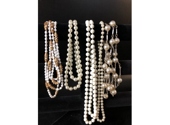 5 Necklaces Including Faux Pearls In Pouch