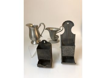 Tin Match Holders, Pewter Creamers