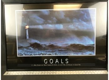 Nice Inspirational Framed Print, Goals, Lighthouse At Sea, Size 36 X 24